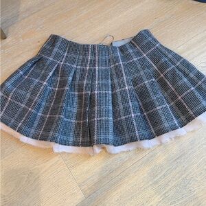 LoveShackFancy Gray and Pink Plaid Skater Skirt
